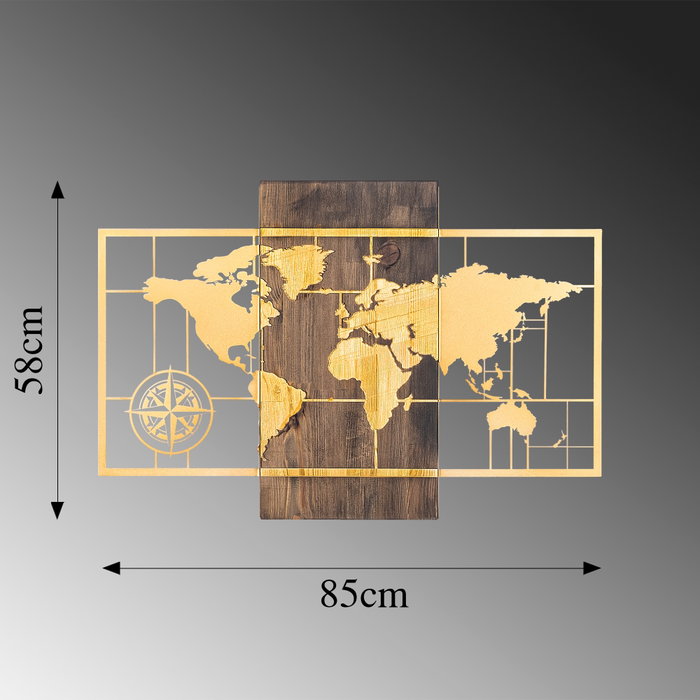 Wallity World Map With Compass - Gold Wallity World Map With Compass - Gold